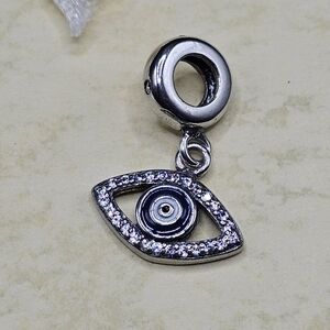 925 Silver Blue CZ Evil Eye Dangle Charm